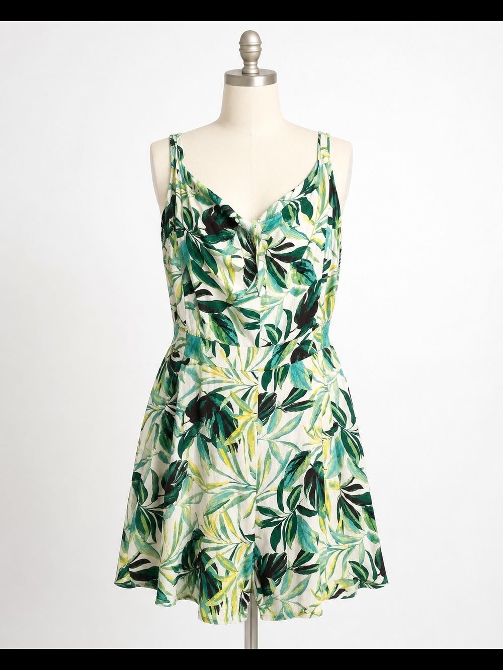 TORRID Size 3 Tropical Leaf Print Romper Green Ivory Smocked Back